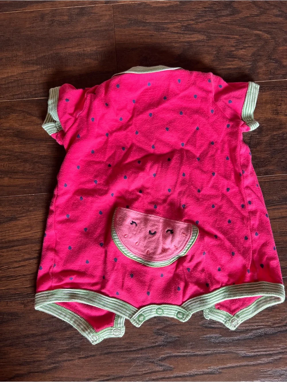 Carter's Bright Pink Short-Sleeve Snap Watermelon Romper with Green Trim